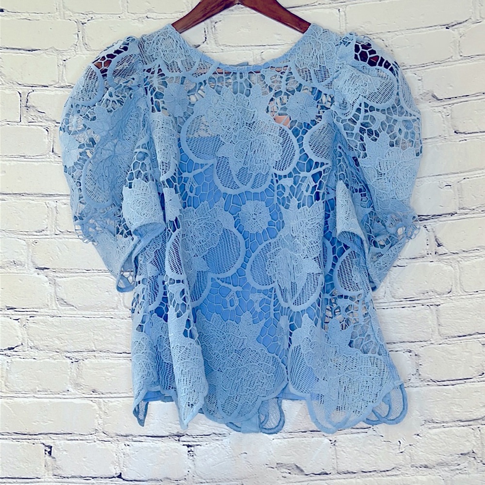 Crosby By Mollie Burch Blue Crochet Sail Away Top W/Undershirt Size Brand New